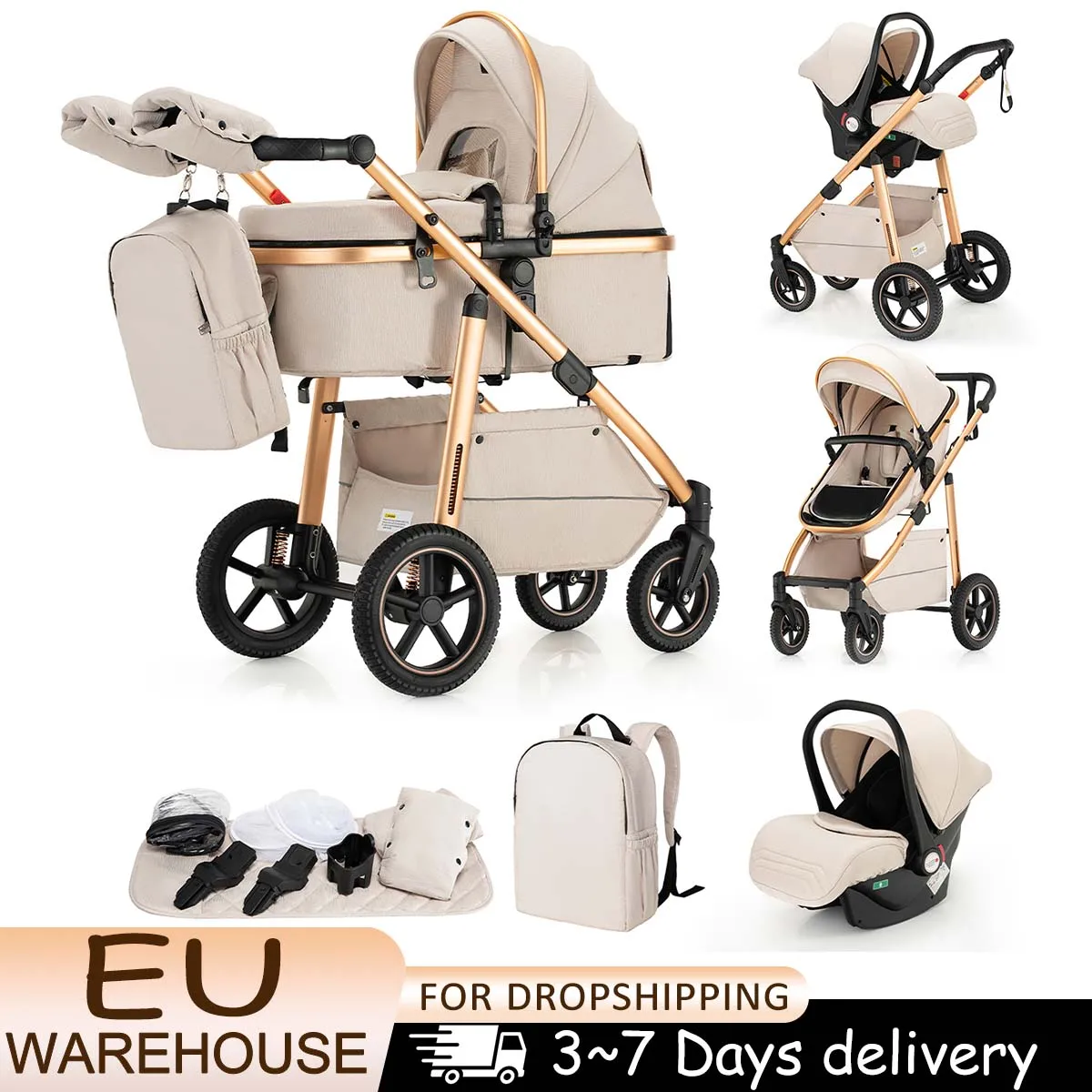 Kinderwagen 3-in-1 Hochlandschaft für Neugeborene, Mutter und Kinder, tragbarer Klappwagen, luxuriöser Kinderwagen, Autositz, Reisekinderwagen Image