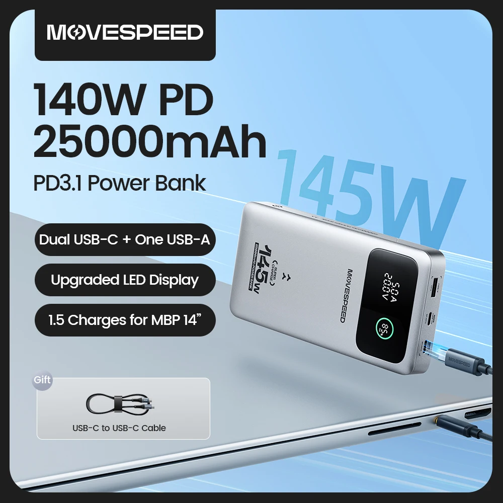 MOVESPEED M25 Pro 140 W Power Bank 25000 mAh PD3.1 USB-C Schnellladung Powerbank Tragbarer externer Akku für MacBook Dell Laptop Image