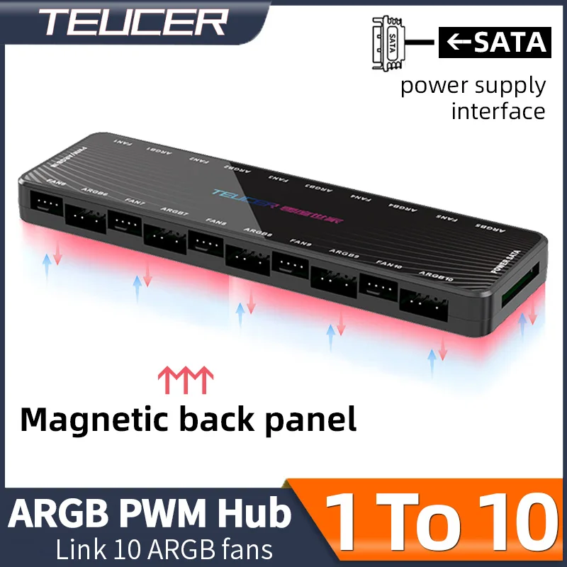 Teucer 1 bis 10 12V/4Pin PWM 5V/3Pin Adressierbarer ARGB-Hub-Splitter-Adapter SATA-Stromversorgungsschnittstelle Konzentrator für Gehäuselüfter Image