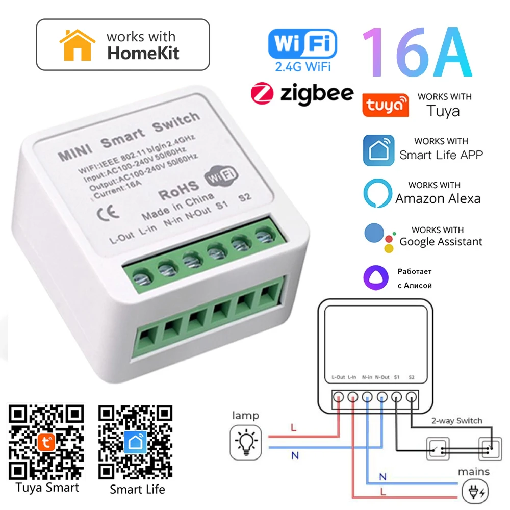 Tuya Smart Home ZigBee WiFi Smart Switch mit Power Monitor 16A Mini Breaker Sprachsteuerung für Homekit Siri Alexa Google Alice Image