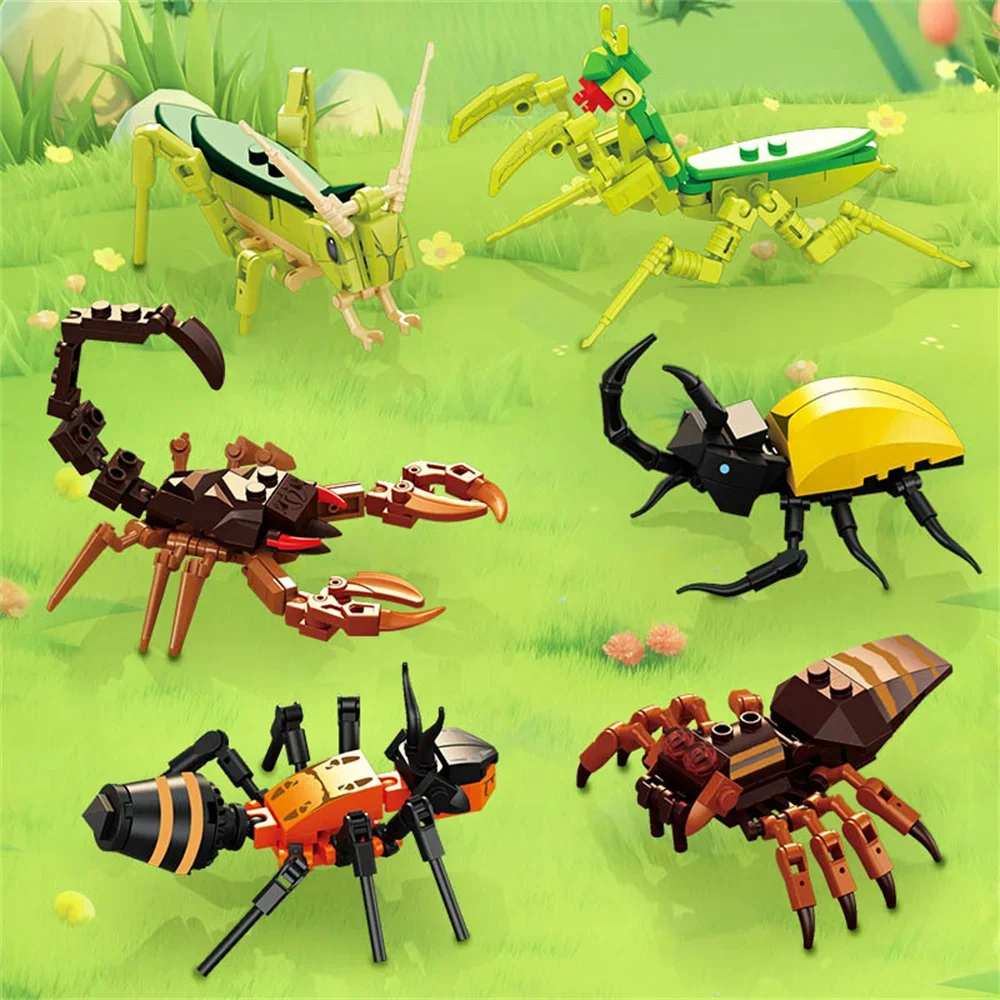 Moc Insekt Tier Modell Biene Ameise Schmetterling Cricket Heuschrecke Set Bausteine Diy Kinder Puzzle Montieren Spielzeug Junge Kind Geschenk Image