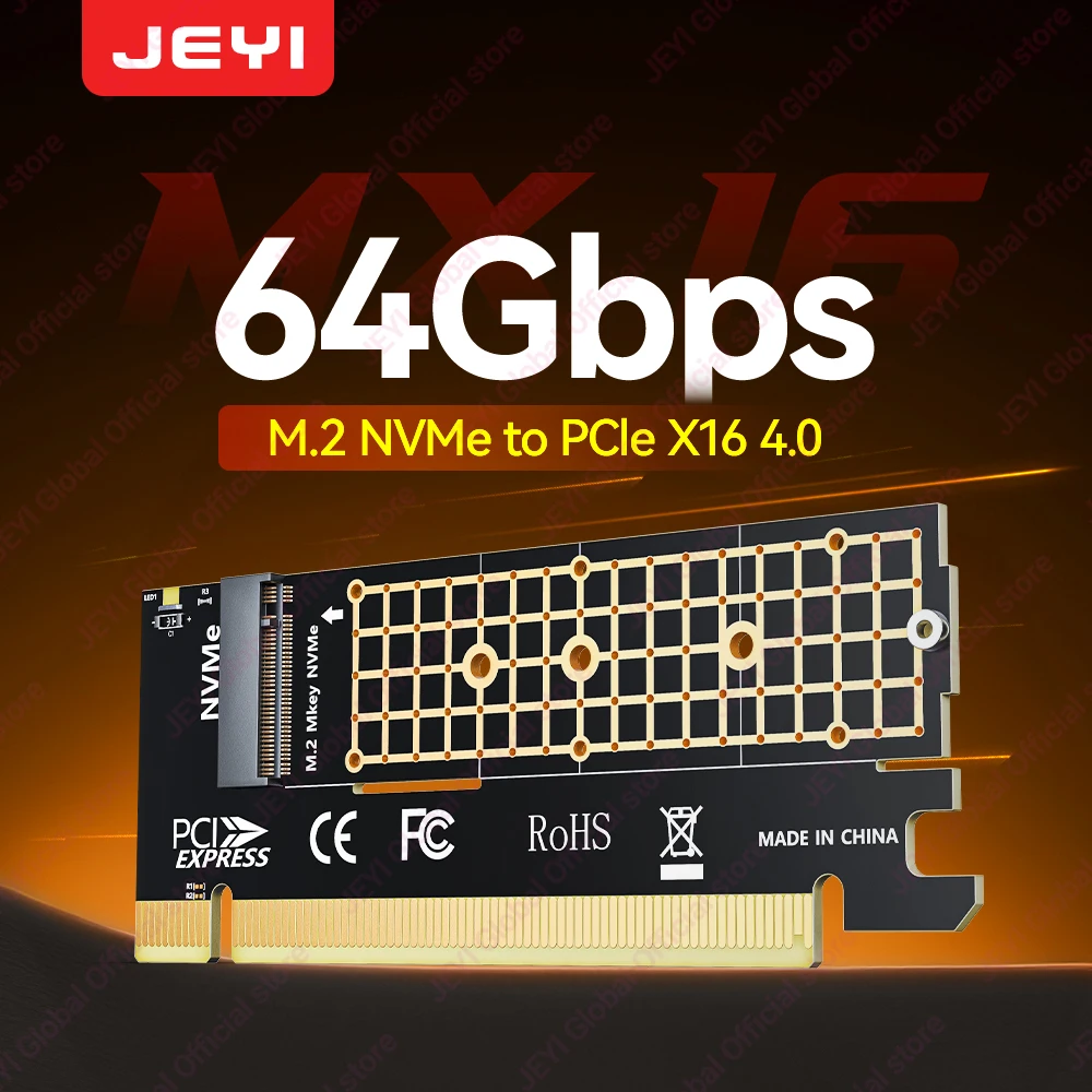 JEYI (4 TB) M.2 NVMe auf PCIe 4.0 x16 Adapterkarte, unterstützt 64 Gbit/s, kompatibel mit 2280/2260/2242/2230 NVMe SSDs Image