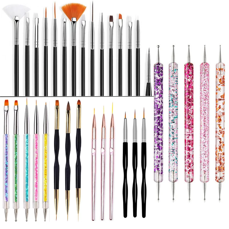 5/20Pcs Nail art Pinsel Design Spitze Malerei Zeichnung Carving Punktierung Stift FlatFan Liner Acryl Gel UV polnischen Maniküre Werkzeuge Image