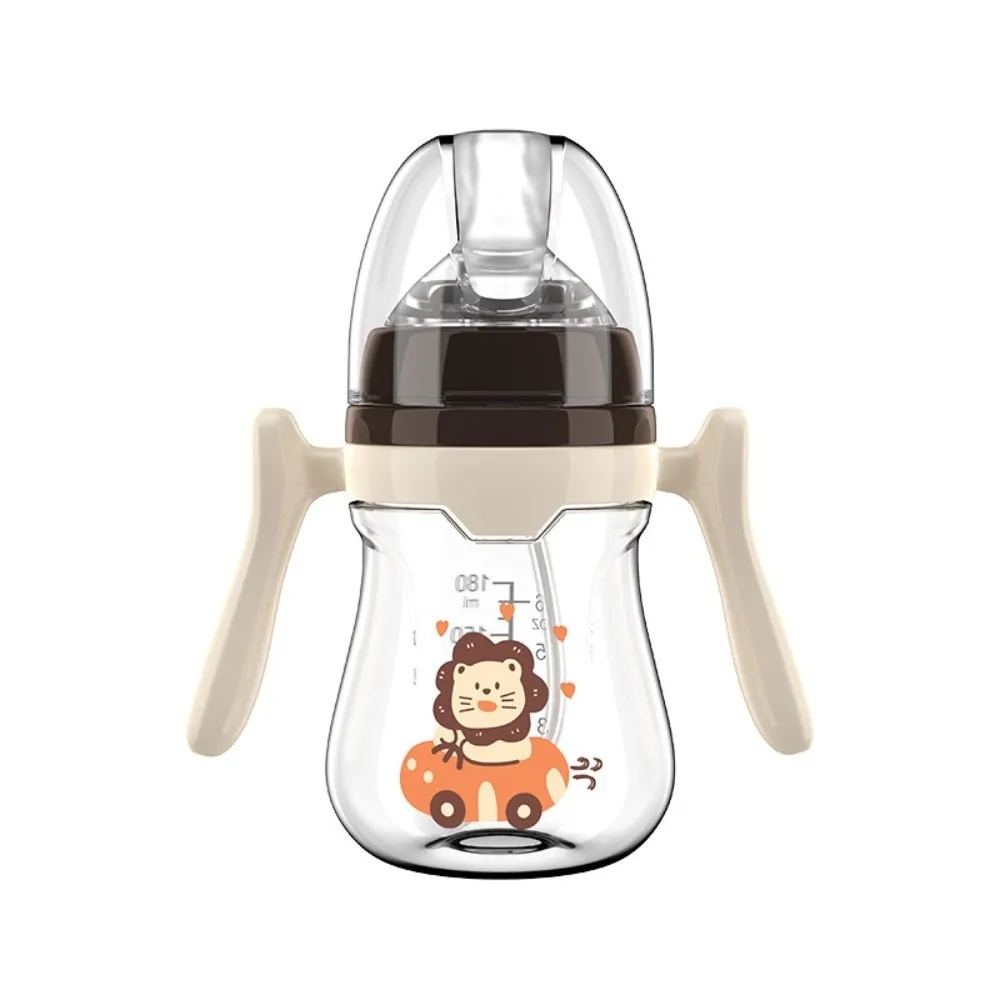 180 ml/240 ml Babyflasche mit Griff, tragbare Silikon-Strohhalmflasche, blühende Anti-Fall-Babyflasche Image