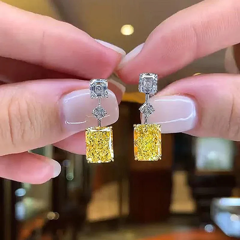 Huitan Neu gestaltete Damen-Ohrringe mit weiß/gelbem Zirkonia, elegante Braut- und Hochzeitsohrringe, Statement-Schmuck
