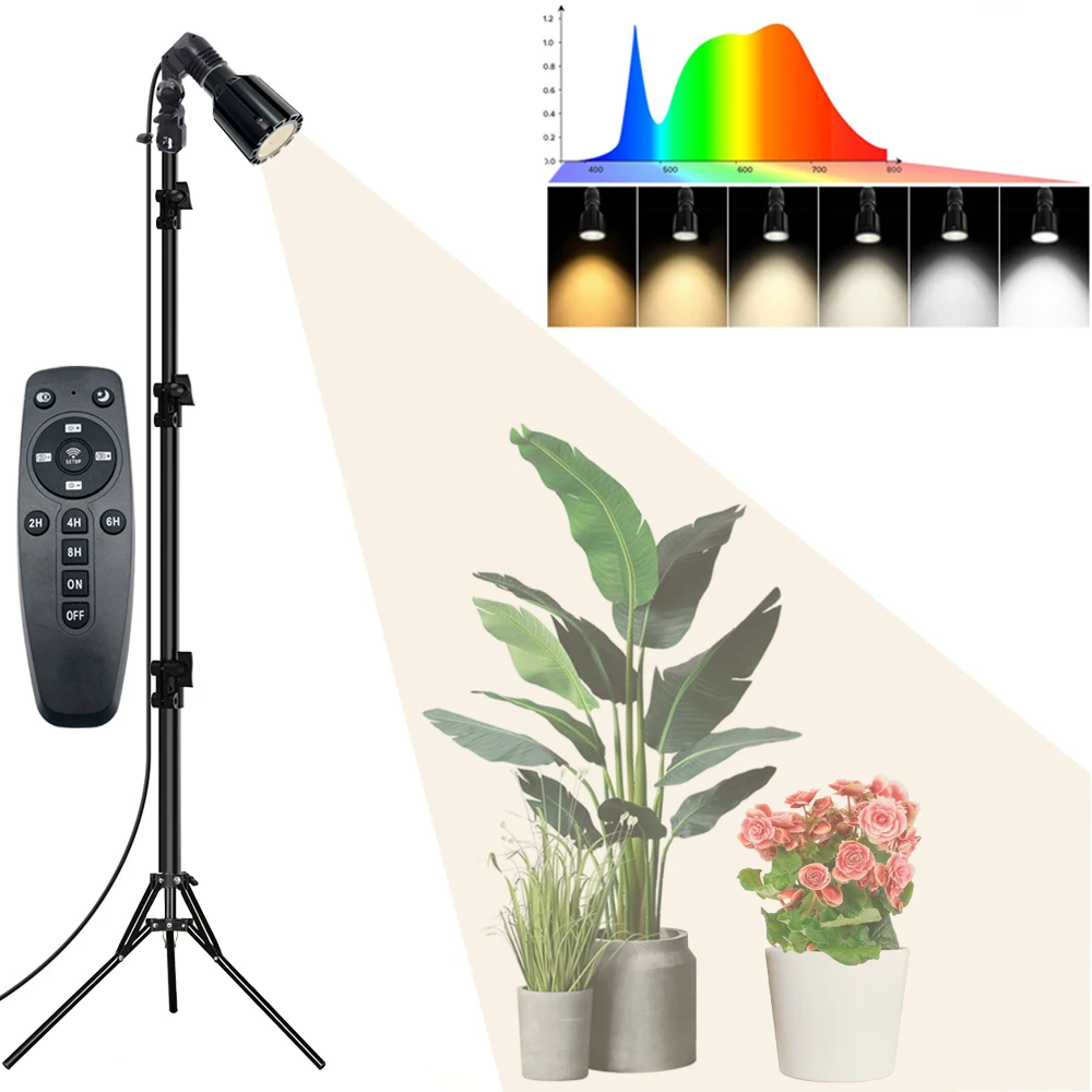 Pflanzenlampe für Zimmerpflanzen Vollspektrum LED-Pflanzenleuchte mit Verstellbarem Stativ Dimmbare Wachstumslampe mit Fernbedienung & Timer