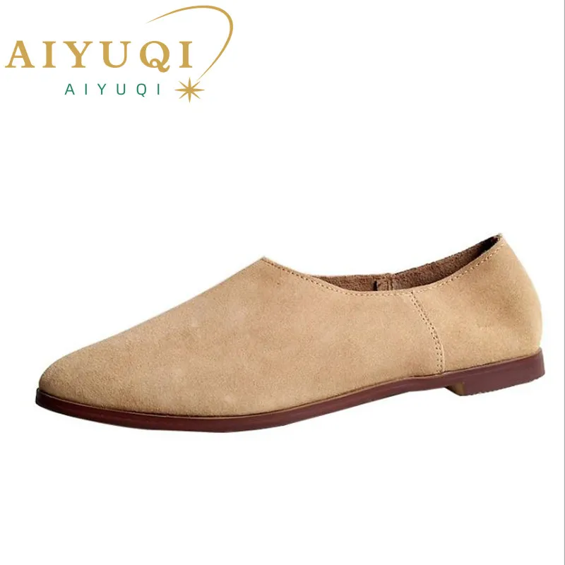 AIYUQI Ballerinas Damenschuhe aus echtem Leder, große Größe 41, 42, 43, spitze Zehen-Damen-Loafer