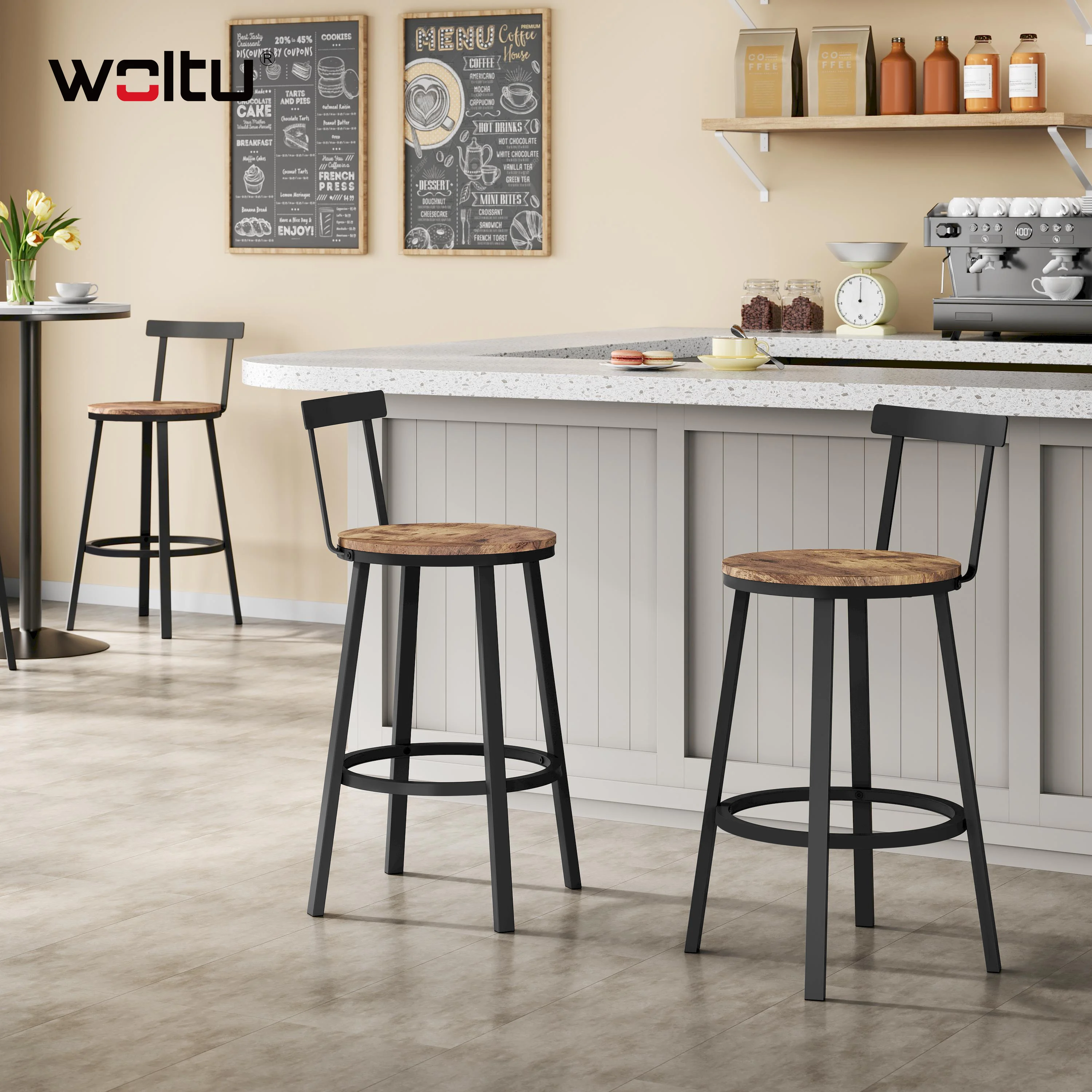 WOLTU 2 TEILE/SATZ Küchenhocker Barhocker mit stabilem Stahlrahmen Industriestil Thekenhocker für Kücheninsel Esszimmer