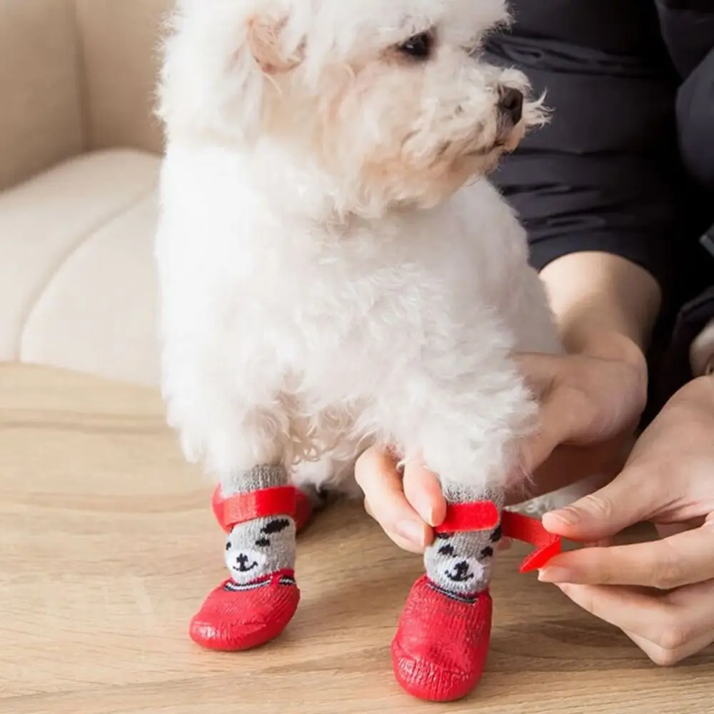 Herbst Winter Haustier Hund Schuhe Socken Wasserdicht Katzen Hunde Gummi Socken Nicht-slip Hund Regen Schnee Stiefel Socken Hunde stricken Warme Socken Image