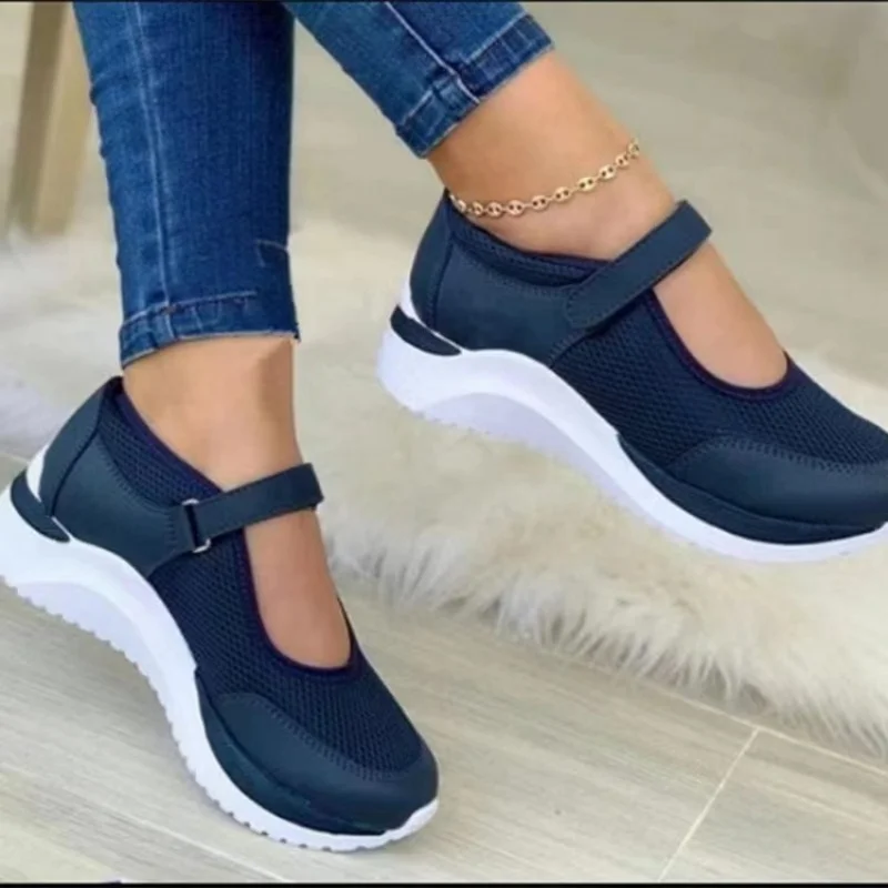 Frauen Schuhe Dicke Sohle Einzelnen Schuhe Runde Kappe Gestrickte Weibliche Turnschuhe Walking Grid Casual Schuh Plus Größe Frauen Vulkanisierte Schuhe
