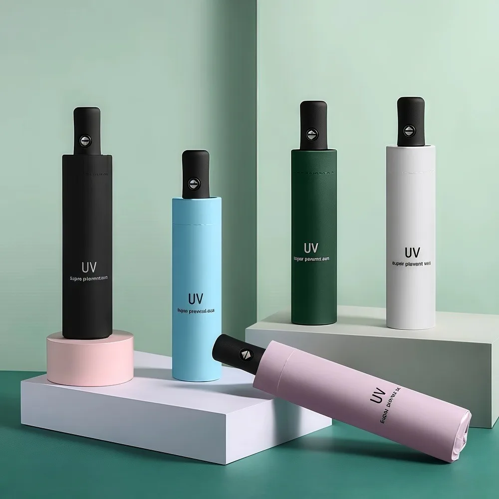 Automatischer faltbarer Regenschirm mit 8 Rippen – kompakt, leicht, langlebig, UV-Schutz – Regen- und Sonnenschirm, automatischer Sonnenschirm zwq Image