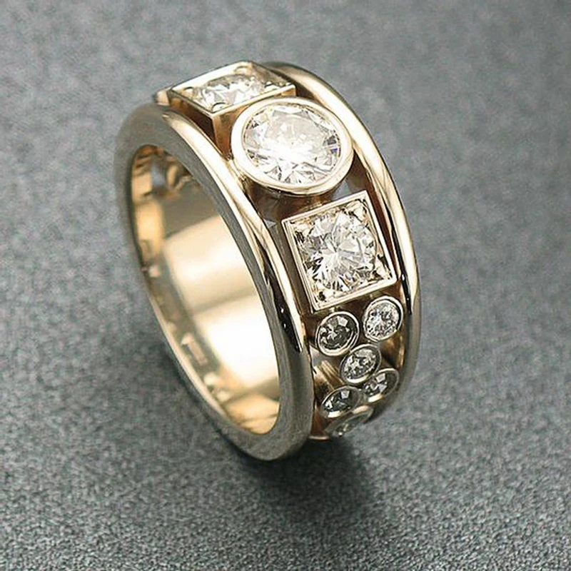 Huitan geometrische cz Gold Farbe Ringe für Frauen Mode vielseitige Design Eheringe Accessoires Party moderne Aussage Schmuck Image