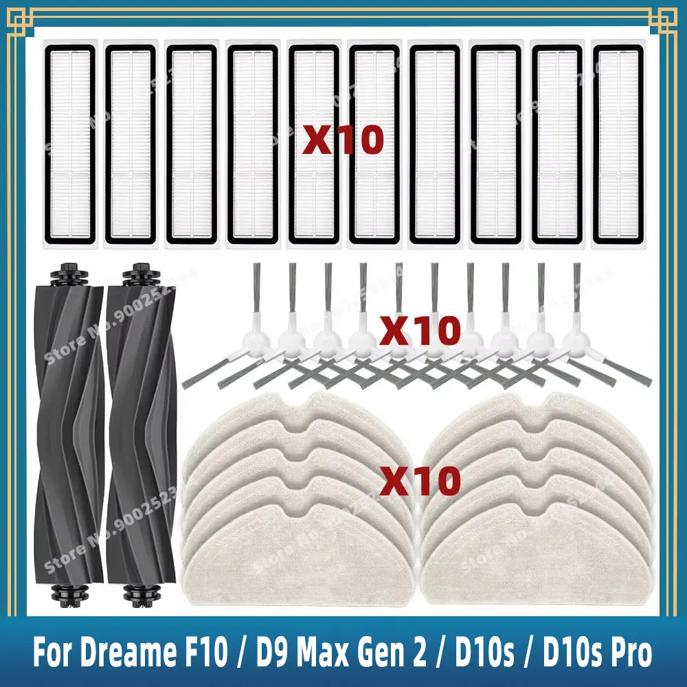 Kompatibel für ( Dreame F10 RLF11SA / D9 Max Gen 2 RLD34GA / D10s RLS3L / D10s Pro RLS6A ) ersatzteile zubehör hauptseiten bürste hepa filter mop tuch Image