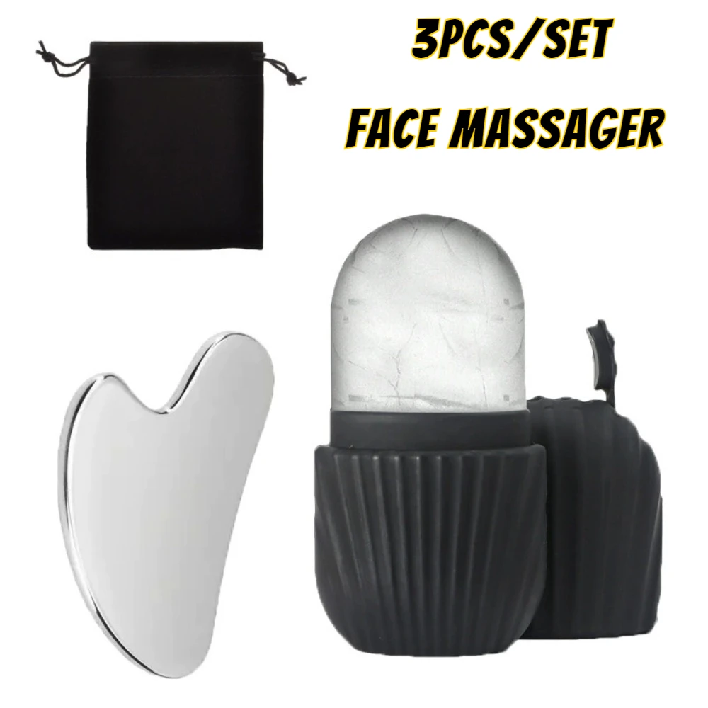 1/3PCS Eis Gesicht Roller Edelstahl Gua Sha Bord Set Gesichts Massager Gesicht Massage Roller Gesicht Hebe schönheit Hautpflege Werkzeuge Image