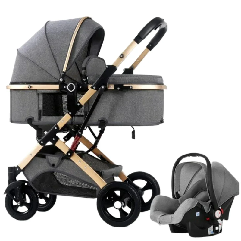 3-in-1-Kinderwagen mit Autositz, Hochlandschaftskinderwagen, Zwei-Wege-Kinderwagen für Neugeborene, tragbarer Allrad-Kinderwagen Image