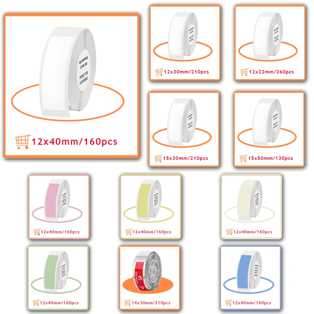 1 Rolle Niimbot d11 d101 d110 h1 Etikett Aufkleber Papierrollen in verschiedenen Größen von weißen Farb rollen Image