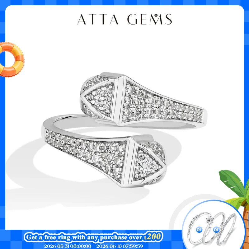ATTAGEMS Double Snake S925 Silber Moissanit Ringe Damen Herren Lab Diamant Verstellbarer Ring 18K vergoldet Luxusschmuck für Party Image