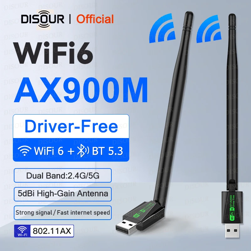 AX900 WiFi 6 Drahtlose Netzwerkkarte mit Antenne Bluetooth 5.4 2,4 G/5 GHz Dualband-WLAN-Adapter 900 Mbit/s WiFi-Dongle-Treiber kostenlos Image