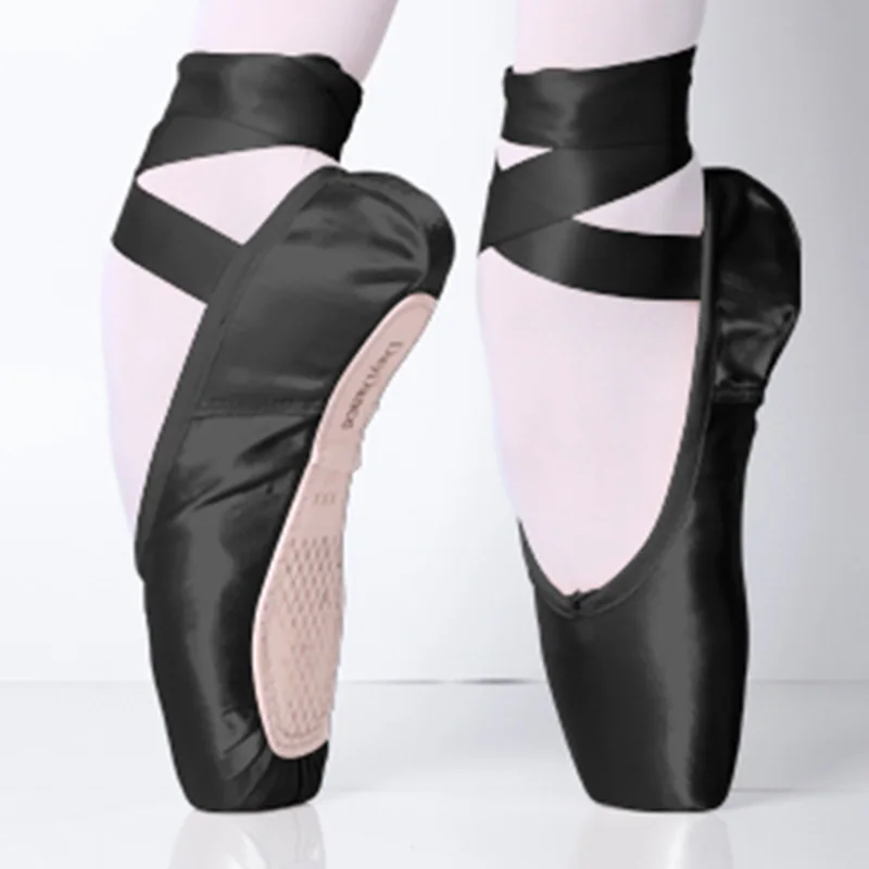 Schwarz Satin Ballett Pointe Schuhe Damen Professionelle Ballett Schuhe Mädchen Frauen Ballerina Schuhe Mit Bändern
