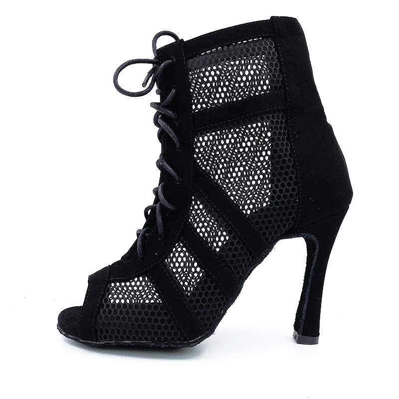 Angepasstes Logo Team Order Schwarz Rot Tanzstiefeletten Lateinische Stiefeletten Salsa Ballsaal Damen Tanzschuhe 33-44 Größe 6 cm bis 10 cm Absätze Image