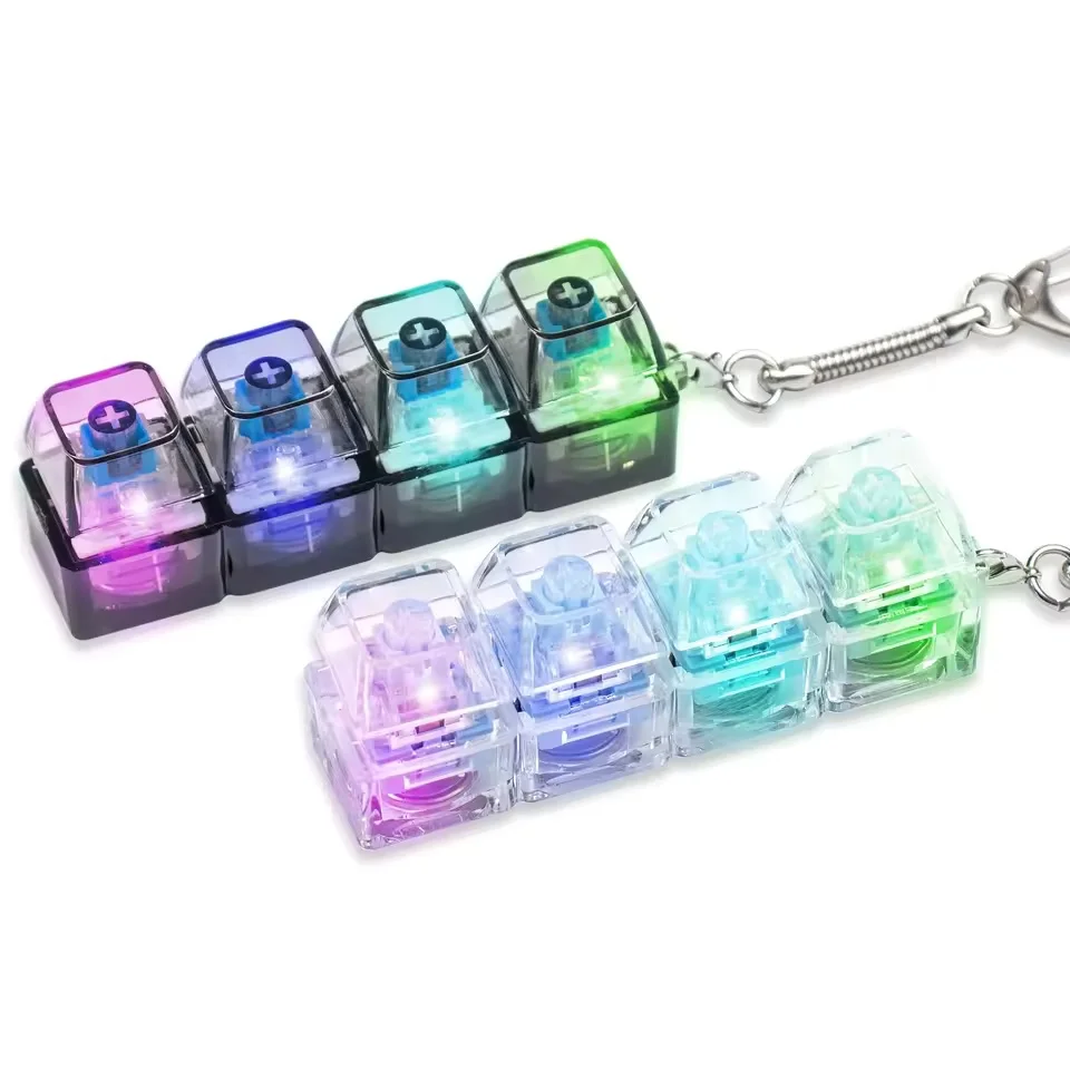 4Keys beleuchtete mechanische Tastatur, Schlüsselanhänger, Fingertaste, Anti-Stress-Tastenkappe für Büro, Zuhause, Erwachsene, Kinder, Dekompressions-Clicker Image