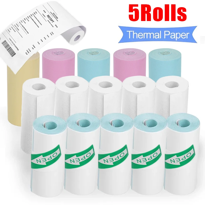 Mini-Foto drucker Papierrollen Thermopapier 57x30mm weiße Farbe DIY Kleber Aufkleber Etikett Quittung rechnung für Peripage a6 a8 p1 Image