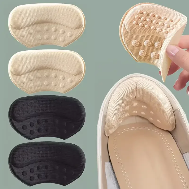 4 selbstklebende Fersenkissen – Beige/Schwarz/Braun, rutschfest und zur Blasenprävention für lockere Schuhe