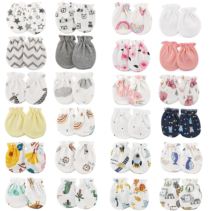 6 Paare/los Neugeborenen Handschuhe Cartoon Drucke Baby Jungen Mädchen Fäustlinge Neue Geboren Gesichtsschutz Fäustling Babys Dusche Geschenk 100 % Baumwolle Image