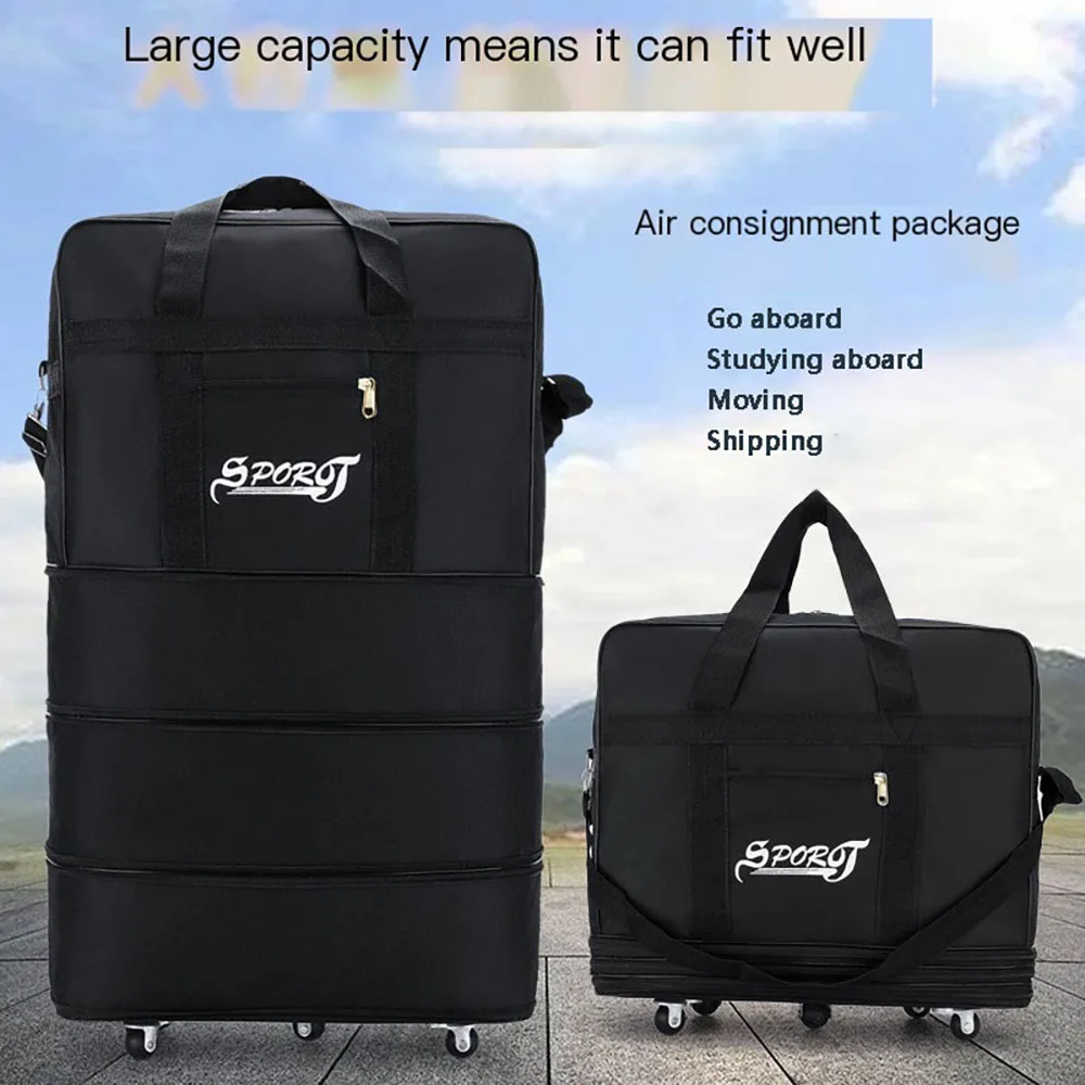 Travelling Pack Wheels für Damen und Herren, erweiterbares, faltbares Trolley-Gepäck, vielseitiger schwarzer Koffer für Wochenendausflüge Image