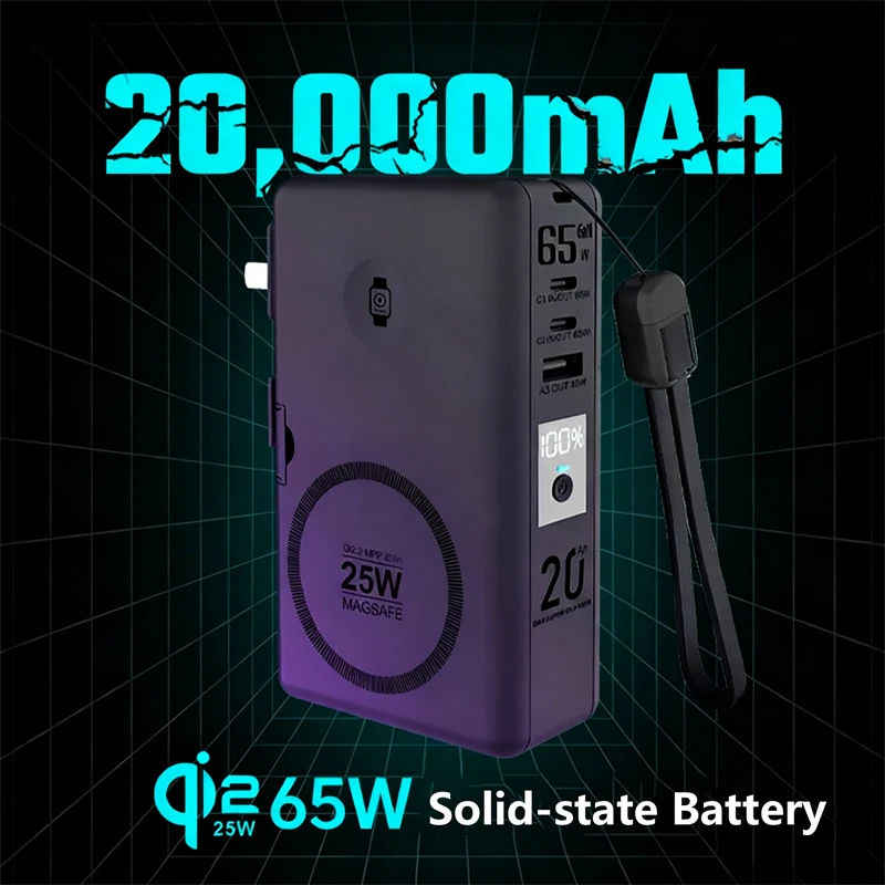 65 W GaN USB Typ C Ladegerät Power Bank 20000 mAh Qi2.2 25 W magnetisches kabelloses Schnellladegerät für iPhone 17 16 iWatch Laptop Powerbank Image