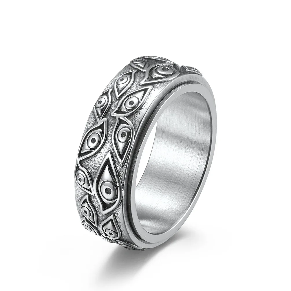 Vintage Das geschnitzte Auge Gottes Herren-Stressring für rotierende Angstzustände Edelstahl Fidget Spinner Ringe Anillos De Ansiedad Image