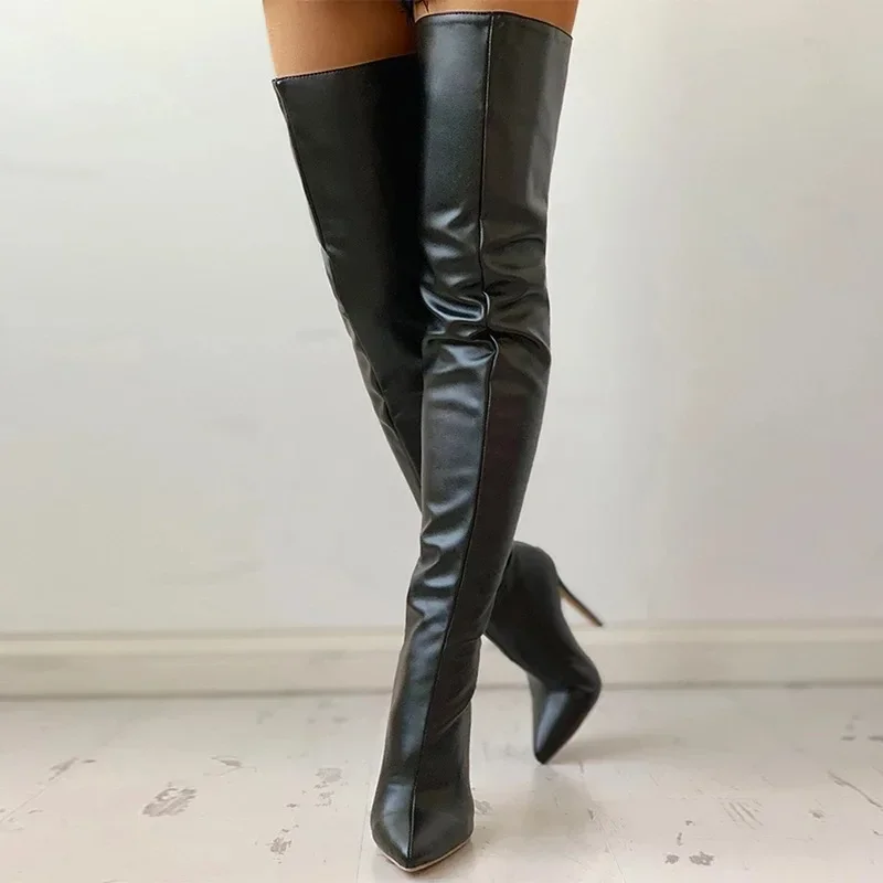 Frauen Stiefel Plattform Stiefel Herbst Schwarz High Heels Stiefel Neue Sexy Über Knie Stiefel Spitz Zip Party Schuhe Plus größe Frauen Schuhe