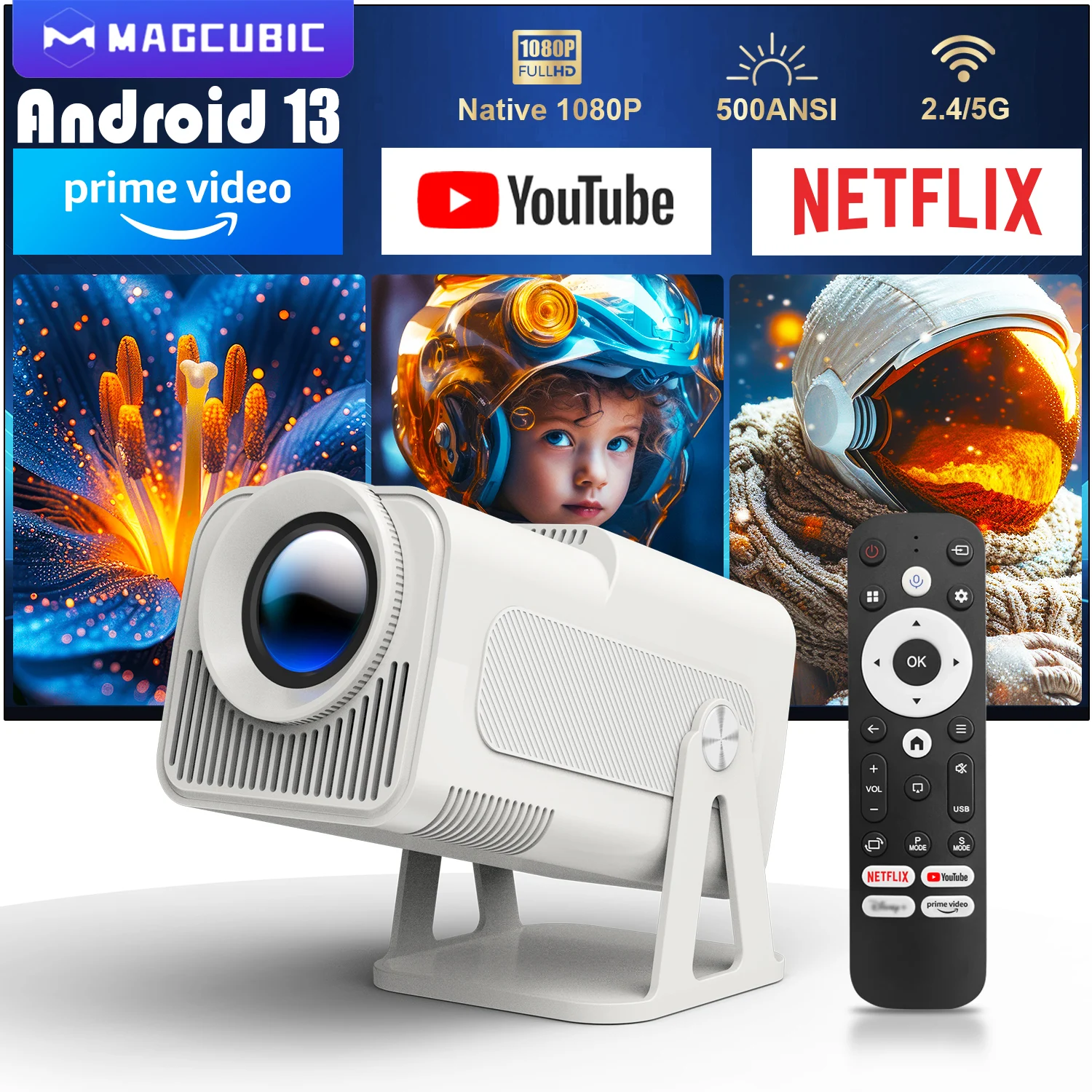 Magcubic Netflix Offiziell lizenzierter Android 13 HY320 NTV Mini-Projektor mit Amlogic S950D4 1080P 500ANSI Dual WiFi BT5.2 Voice Image