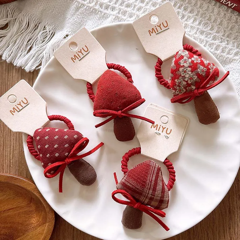1Pcs Kinder Haarbänder Mädchen Baby Nette Rote Pilz Elastische Haar Bands Haarnadeln Mode Vintage Kinder Weihnachten Kopf Zubehör Image