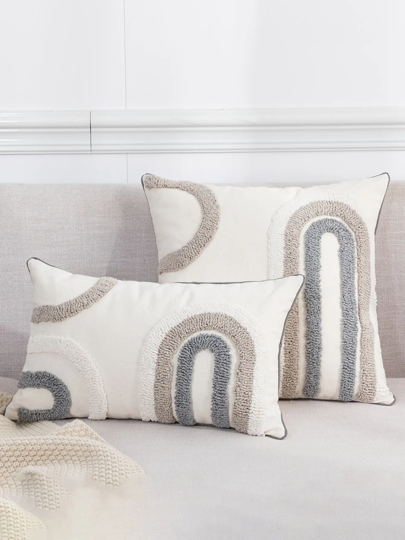 1 Stück Schwarz Grau Weiß U-förmiges Muster Kissenbezug Böhmischer Stil Schlafzimmer Wohnzimmer Sofa Taillenkissen Kissenbezug Image