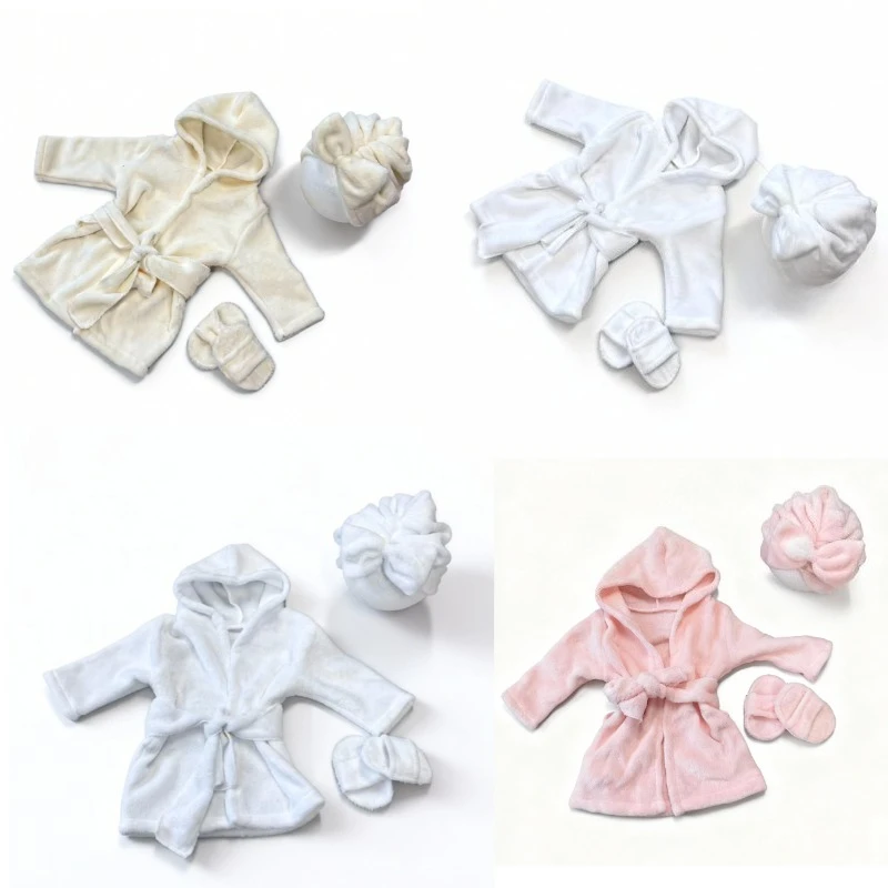 Baby Foto Requisiten Bademantel Set Neugeborenen Fotografie Outfits Robe Handtuch Headwrap Hausschuhe Kostüm Infant Schießen Zubehör Image