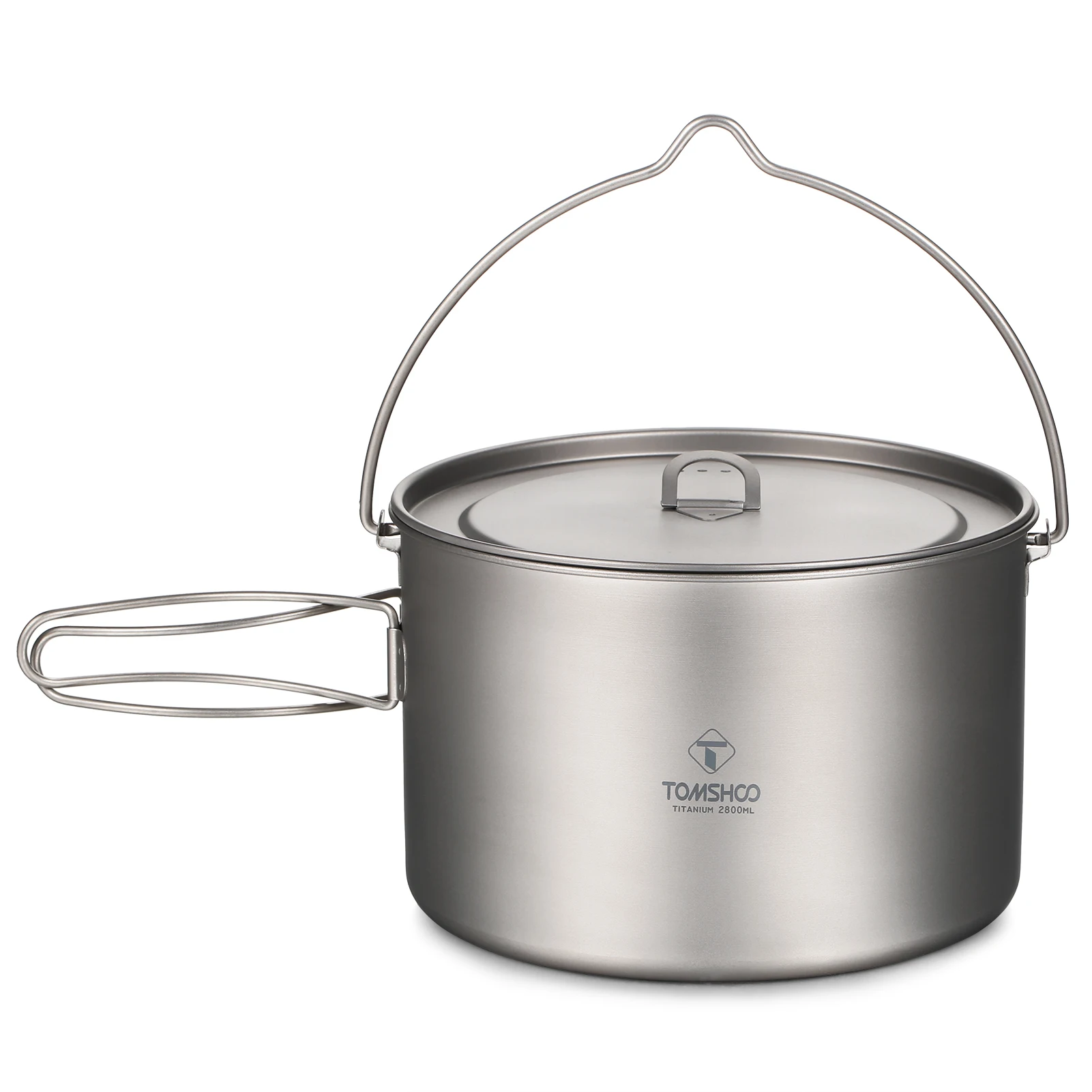 TOMSHOO Camping-Kochgeschirr, Titantopf, 0,75 l/0,9 l/1,1 l/1,6 l/2 l/2,8 l, ultraleichter Hängetopf mit Deckel, faltbarer Griff, Outdoor-Kochen