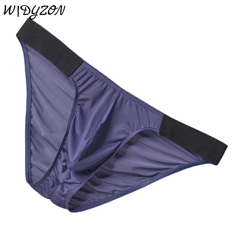 Eis Seide Slip Männer Unterwäsche Männlichen Breiten Gürtel Höschen Sexy U Pouch Falten Zurück Bikini Slips Hombre Atmungsaktive Exotische Dessous Image