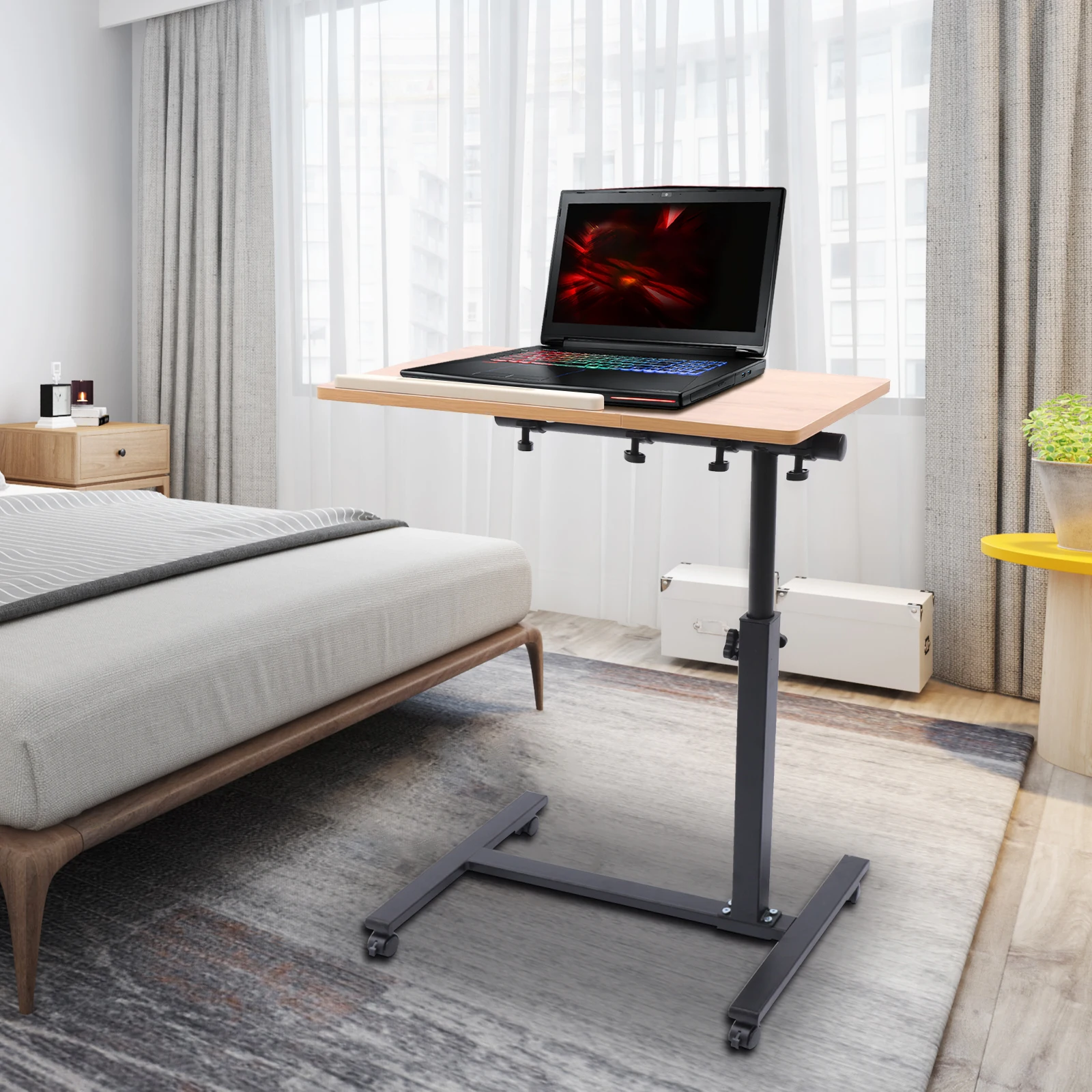 Verstellbarer Laptopschreibtisch 360° ° Rotierender mobiler Tischständer, Heimbüro-Tablett, stehend, rollender Arbeitstisch, Computer-Workstation