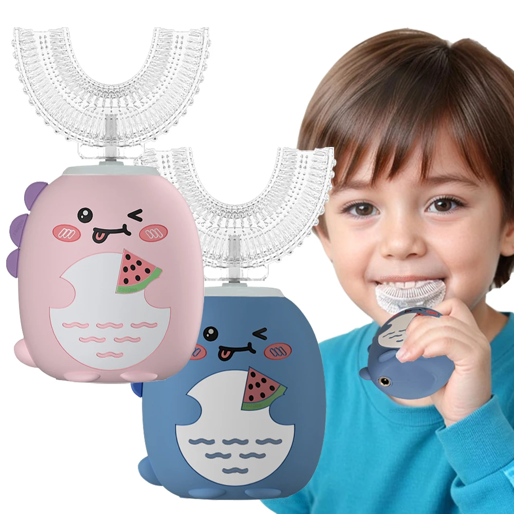 Elektrische Zahnbürste für Kinder, U-förmige elektrische Kinderzahnbürste, USB wiederaufladbar, Cartoon-Kinder, elektrische Zahnbürste für Kinder