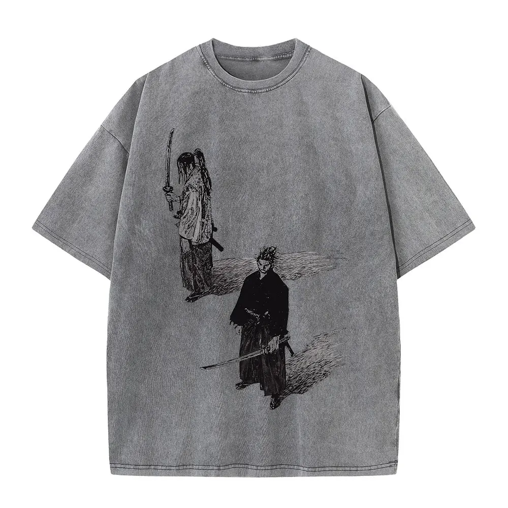 Männer Streetwear T-shirt Anime Vagabond Grafik Druck Vintage Harajuku Gewaschen Schwarz T Hemd Männer Sommer Casual Baumwolle Lose Top T