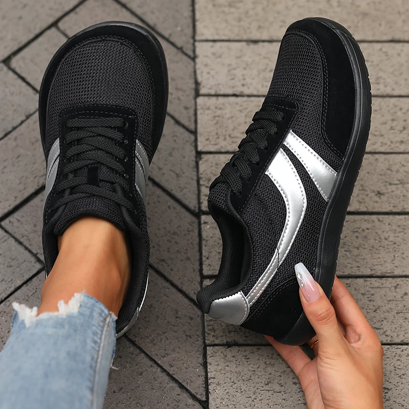 Damenschuhe, Turnschuhe, breiter Zehenbereich, Barfuß, lässig, weit, letzte, modische Leinwand, schwarze flache Board-Schuhe, atmungsaktive Mesh-Herrenschuhe