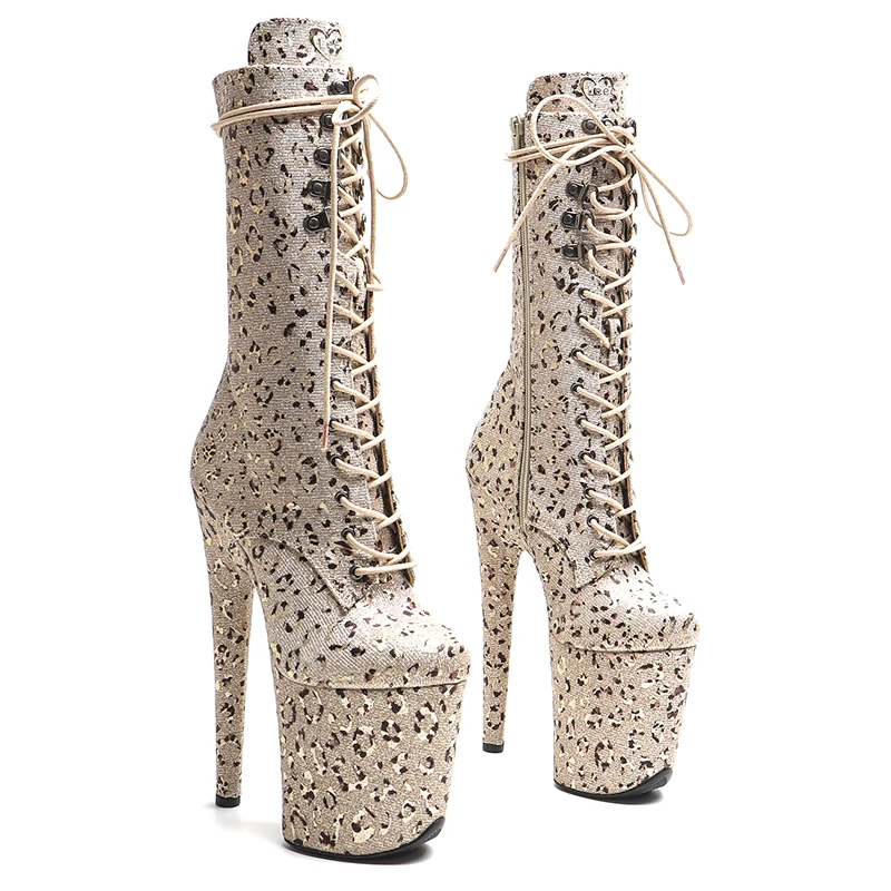 Leecabe 20cm Leoparden muster Glitter obere Plattform Disco Party High Heels Schuhe Pole Dance Boot