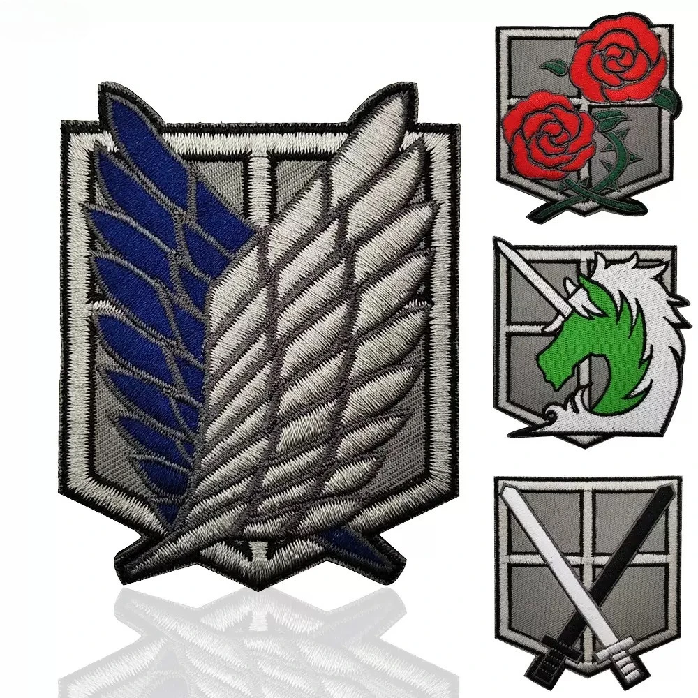 Attack on Titan Wings of Freedom Cosplay Patch Stickerei Klettverschluss Abzeichen für Kleidung, Armband, Klettverschluss-Bekleidungsflicken, 1 Stück Image