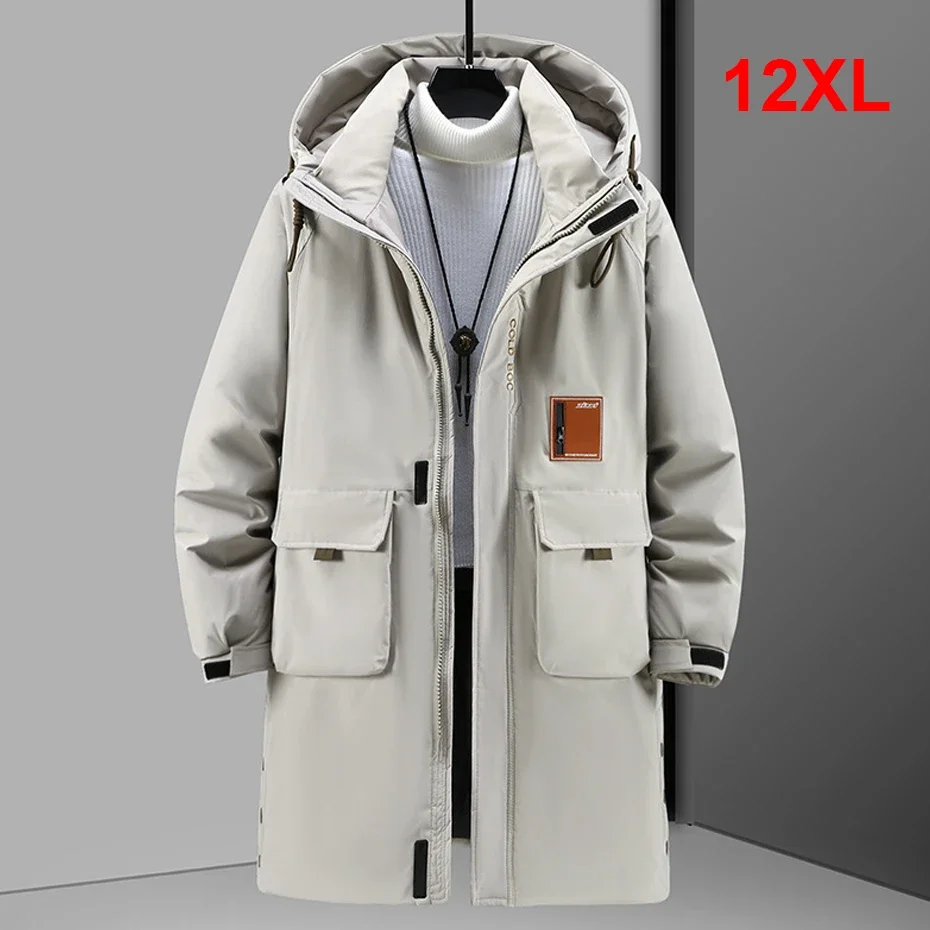 Winter Lange Parkas Männer Dicke Jacken Mantel 12XL Plus Größe Mode Lässig Wasserdichte Parkas Männlichen Winter Schwarz Mantel Große Größe 12XL