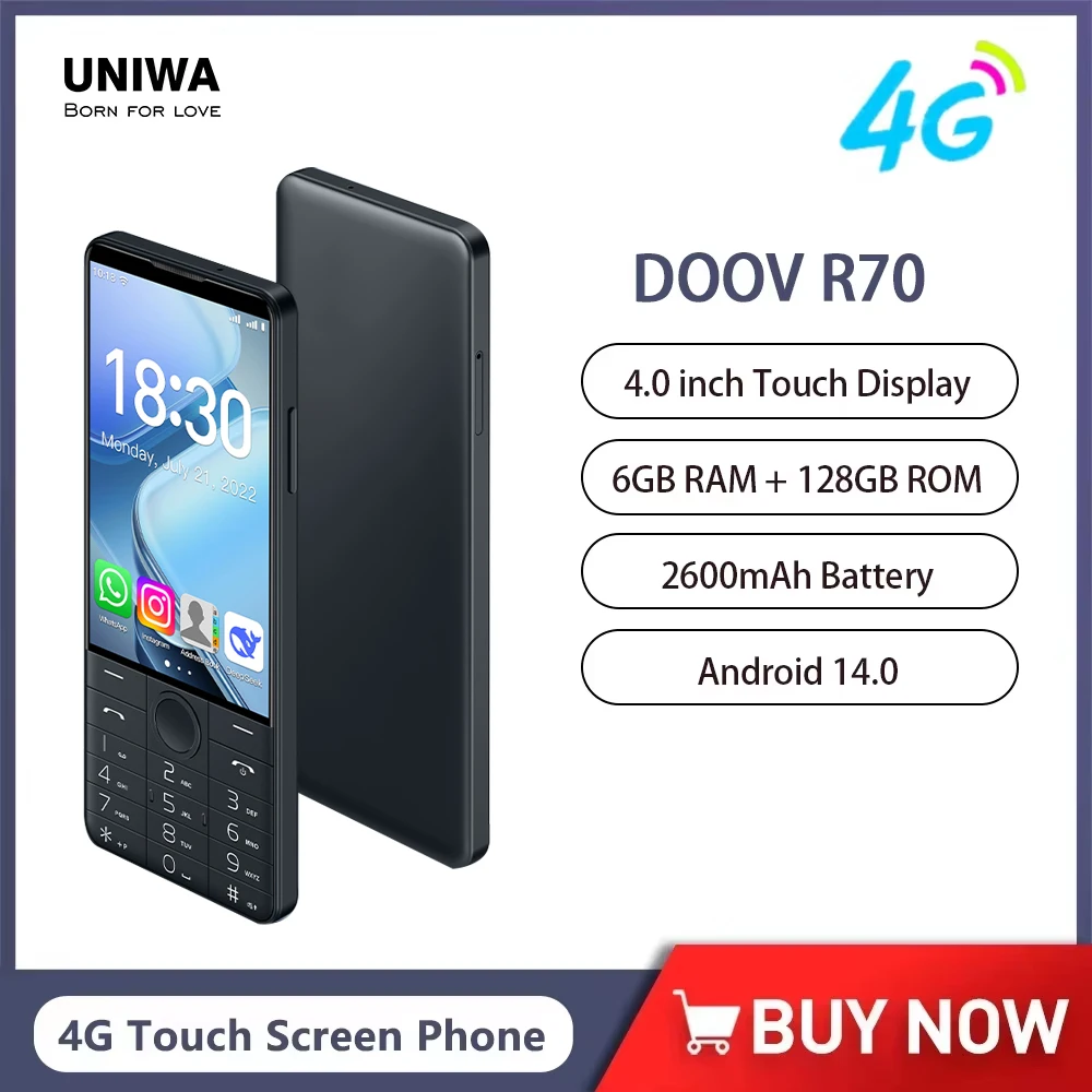 UNIWA DOOV R70 Smart Touch Screen 4G Handy WhatsApp Android Tastatur Telefone 4,0 Zoll 6GB 128GB 2600mAh Russische Tastatur Image