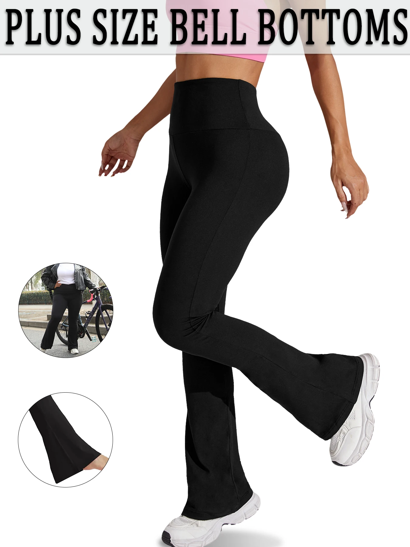 Superweiche, hoch taillierte Schlaghose für Damen in Übergröße, Leggings mit Bauchkontrolle, weiche Bootleg-Schlaghose zum Laufen Image