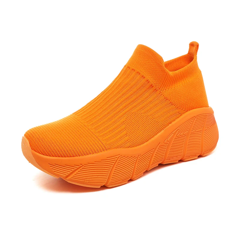 Mode Plattform Sportschuhe Männer Orange High Top Stricken Casual Sneakers Frauen Leichte Atmungsaktive Slip-on männer Laufschuhe