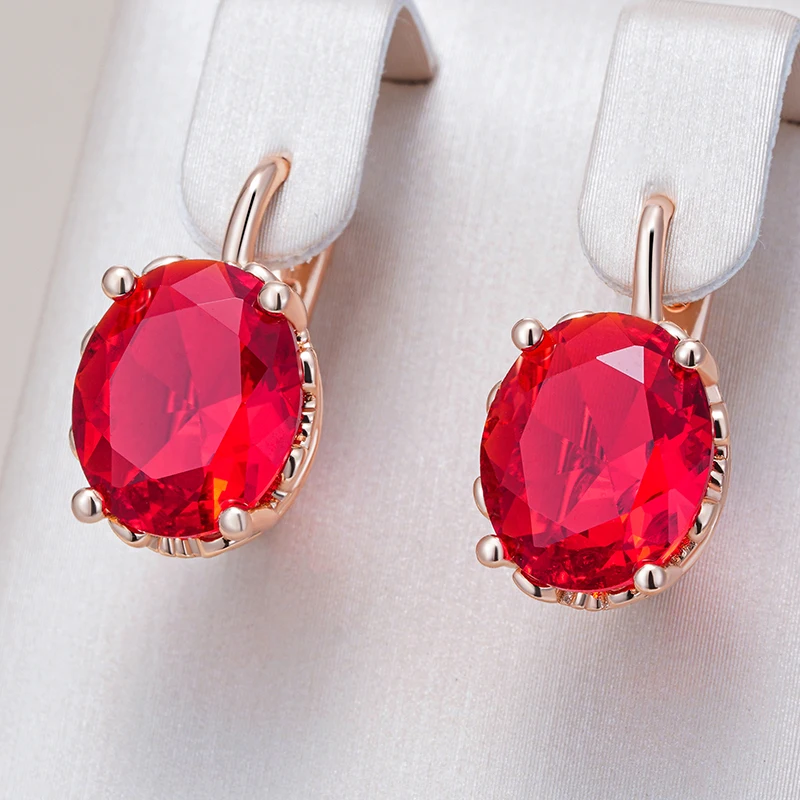Kinel Heißer Glänzende Große Rote Natürliche Zirkon Tropfen Ohrringe Für Frauen Trend 585 Rose Gold Farbe Braut Hochzeit Edlen Schmuck kristall Geschenk