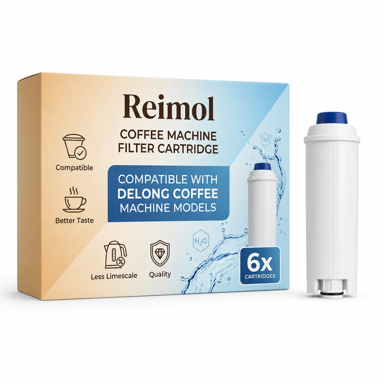 Reimol 6er-Pack Ersatz-Wasserfilter für Kaffeemaschinen, kompatibel mit DeLonghi ECAM-Serie, ESAM-Serie und ETAM-Serie. Image